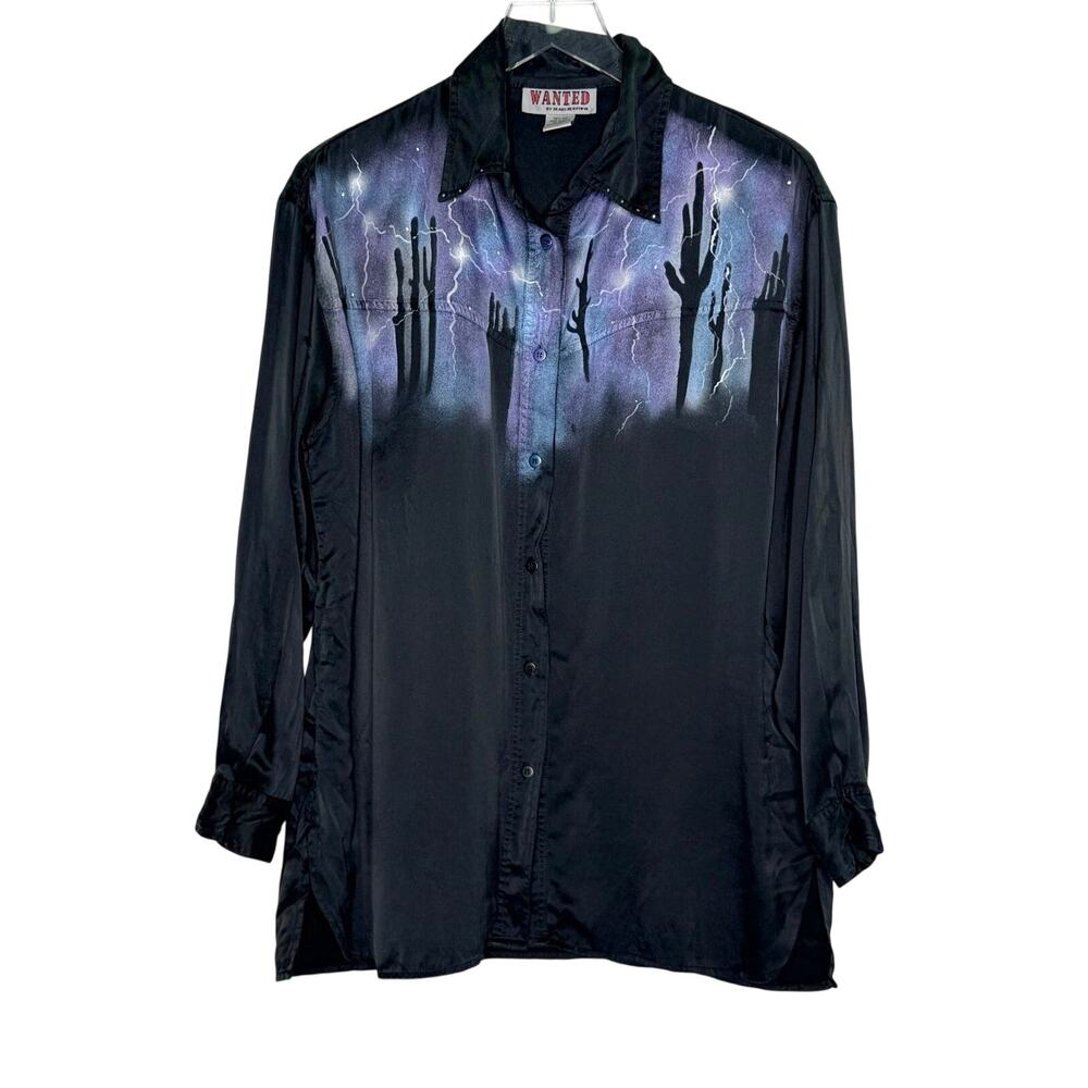 Wanted! Beads Beautiful Vintage 90s 100% Silk Western Yoke Blouse M Rockabiliy